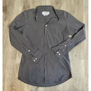 Mizzen Main Shirt Mens Medium Gingham Check Preppy Trim Slim Button Polyester